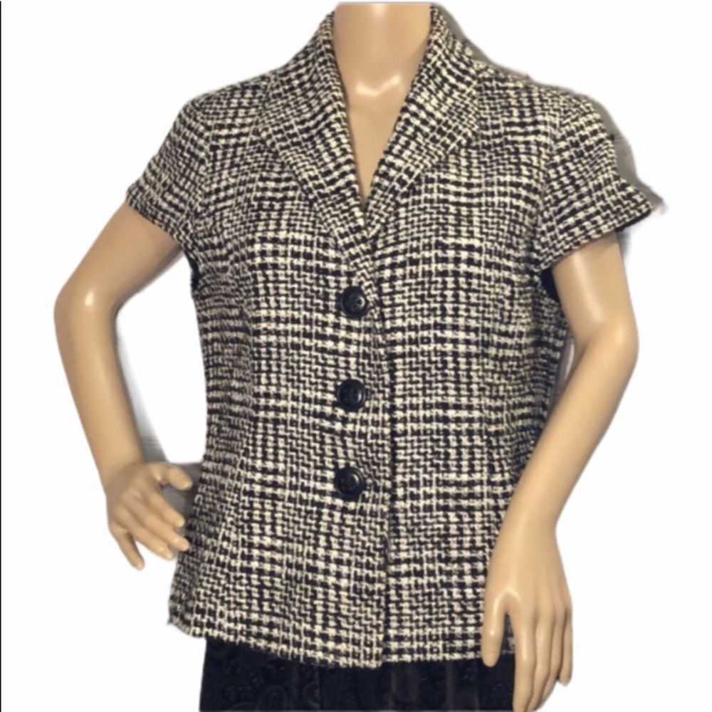 Coldwater Creek Tweed Boucle Black and White Short Sleeve Blazer Size 14